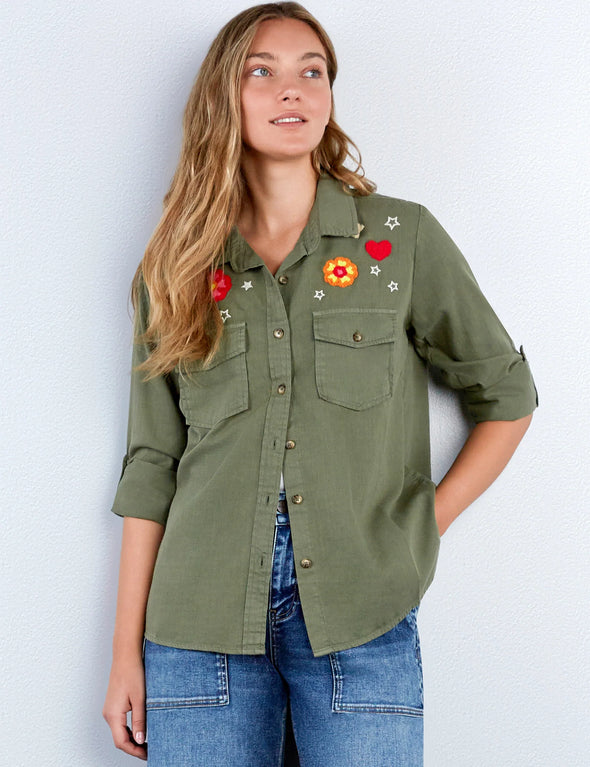 Birds of a Feather Shirt in Soft Olive