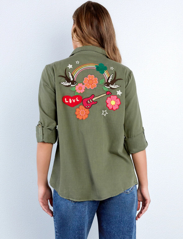 Birds of a Feather Shirt in Soft Olive