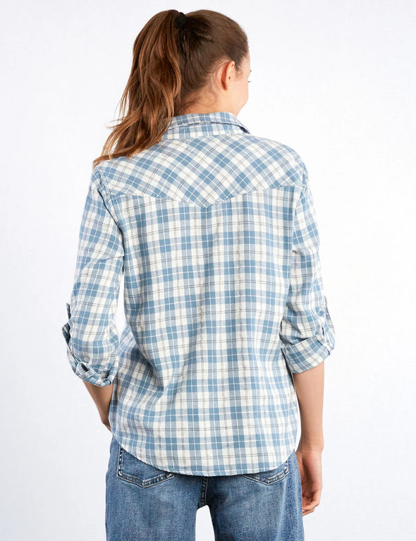 Over The Moon Flannel Shirt in Blue Plaid