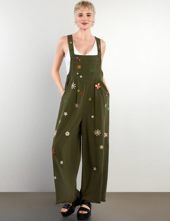 Ooh La La Embroidered Overalls in Olive