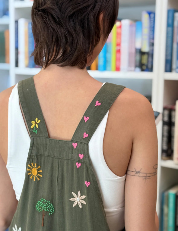 Ooh La La Embroidered Overalls in Olive
