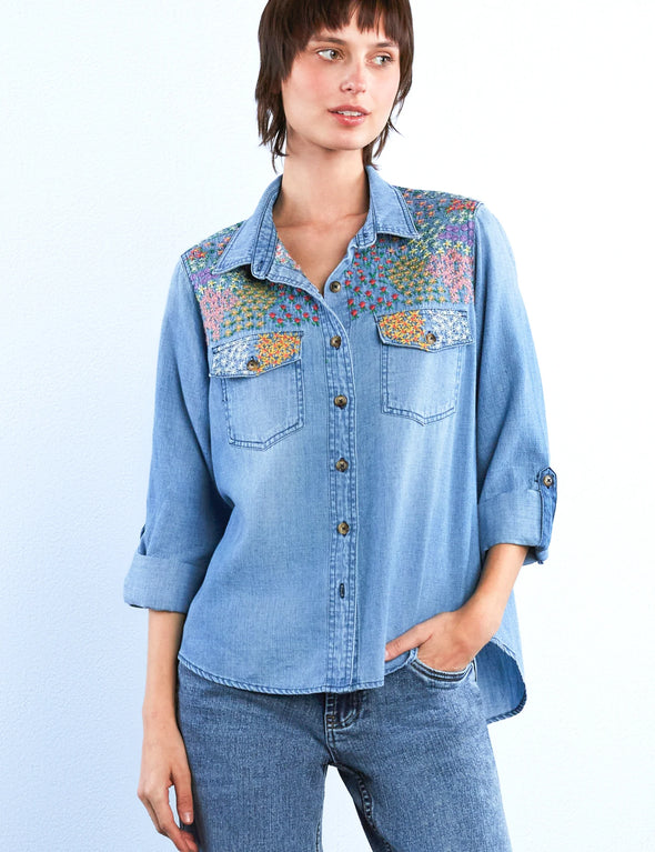 Flower Patch Shirt in Denim