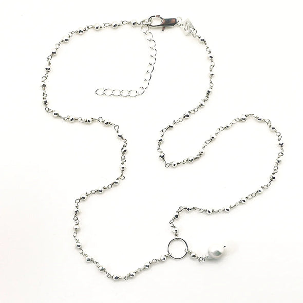 Bree Baroque Pearl Lariat Necklace in Silver Pyrite Blackened Brass Wire - 18"