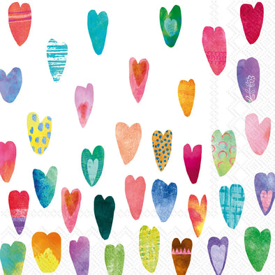 Paper Cocktail Napkins Pack of 20 Rainbow Hearts
