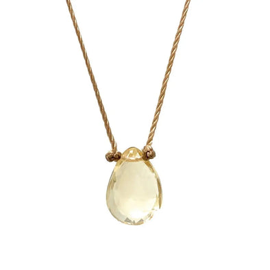 Citrine Faceted Teardrop Cord Necklace - 18"