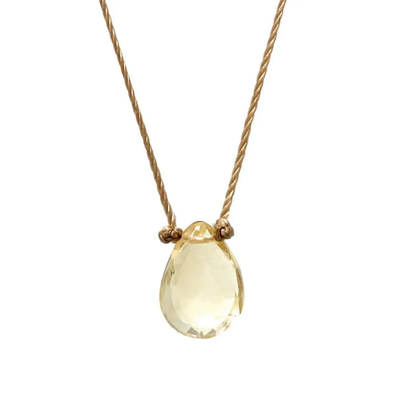 Citrine Faceted Teardrop Cord Necklace - 18"
