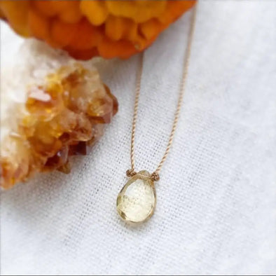 Citrine Faceted Teardrop Cord Necklace - 20"