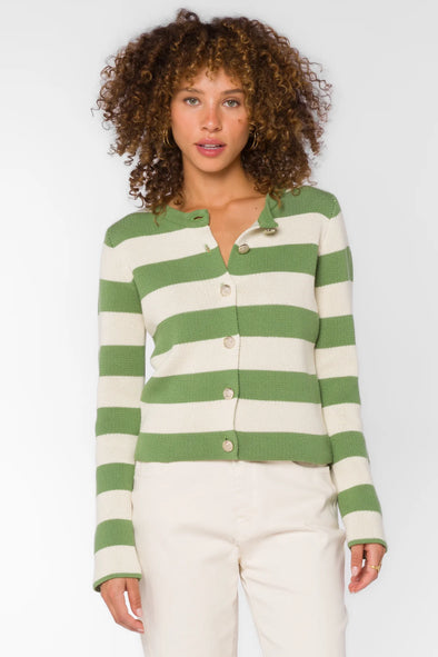 Green Ivory Striped Chrissy Cardigan