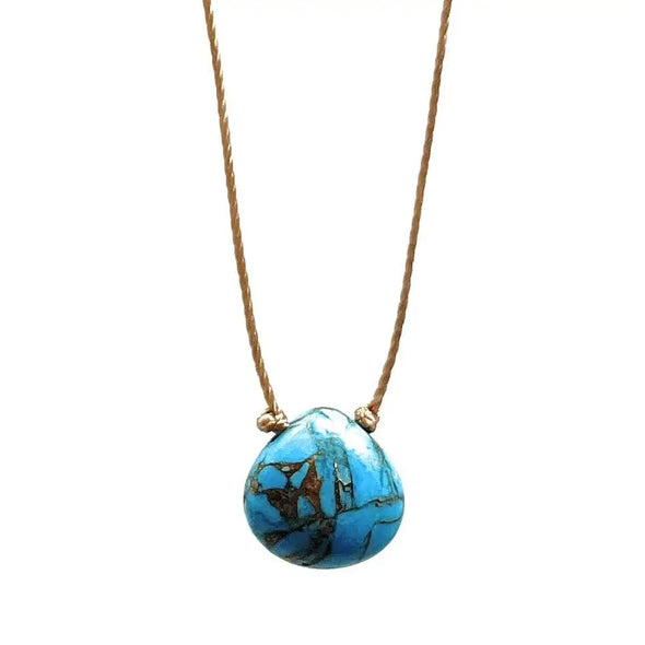 Copper Turquoise Teardrop Cord Necklace - 16"