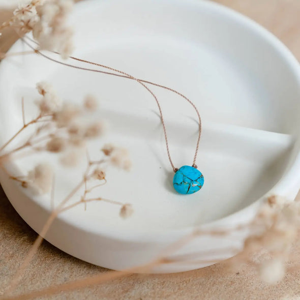 Copper Turquoise Teardrop Cord Necklace - 18"