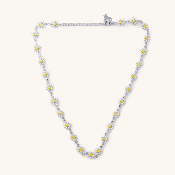 Silver White Daisy Choker
