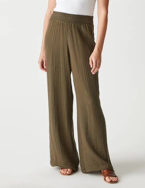Susie Smock Waist Gauze Pants in Dolma