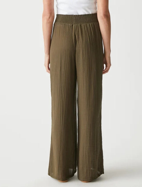 Susie Smock Waist Gauze Pants in Dolma