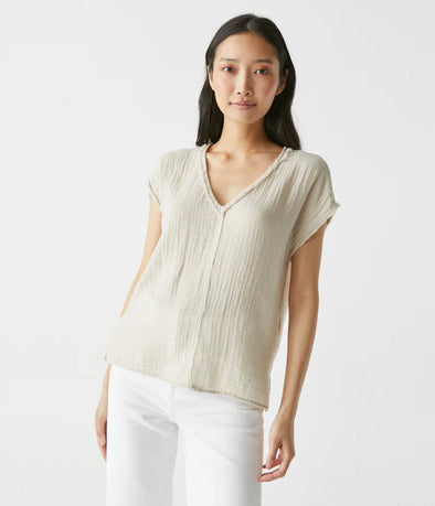 Draya Gauze V-Neck Top in Cement