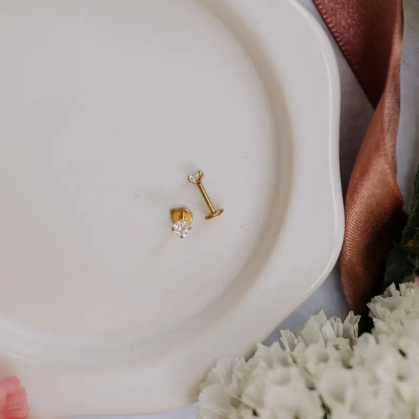 Diamond Flat Back Studs in Gold