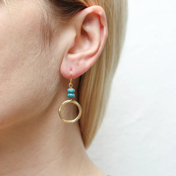 Medium Hammered Ring with Turquoise Beads Wire Earrings