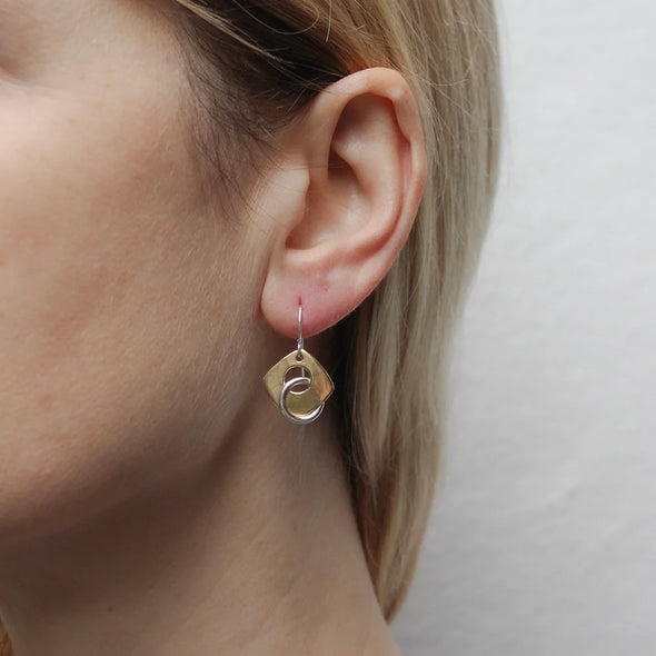 Small Cutout Diamond with Interlocking Ring Wire Earring