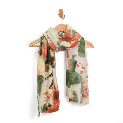 Garden Rose Floral Scarf in Cream