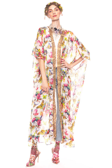 Dreaming of Paradise Kimono in White Butterfly