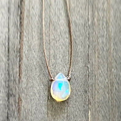 Ethiopian Opal Small Faceted Teardrop Necklace - 16"