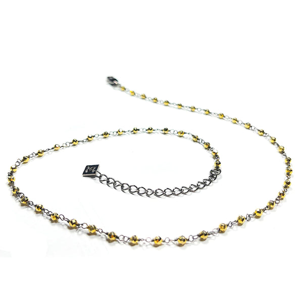 Emily Princess Necklace in Gold Pyrite Blackened Brass Wire Rosary Chain - 16"