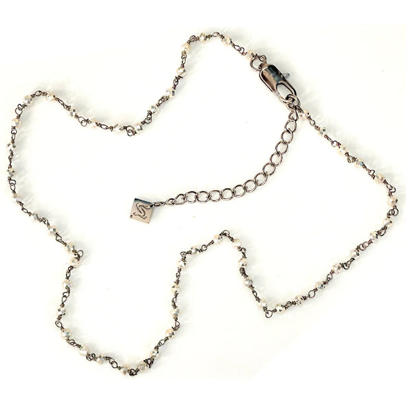 Emily Princess Necklace in Silver Pyrite Blackened Brass Wire Rosary Chain - 16"