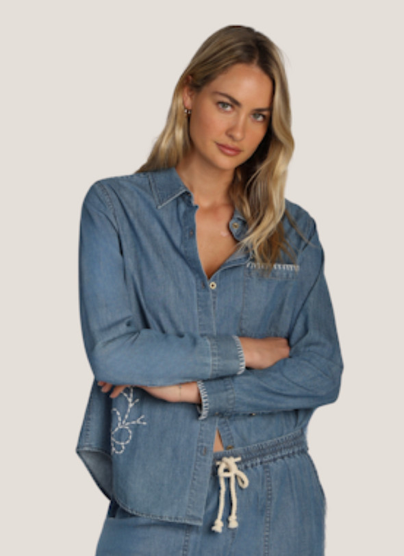 Eva Embroidered Shirt in Denim