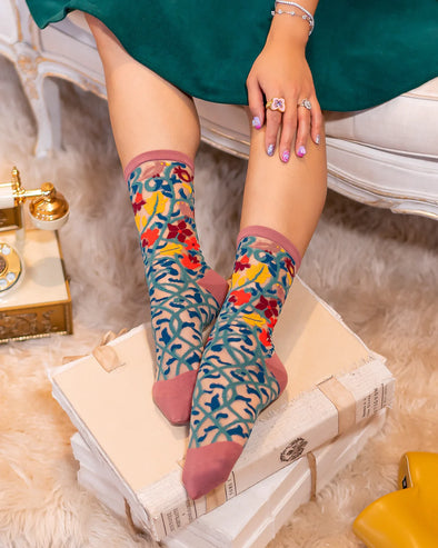 Tapestry Vines Sheer Crew Socks