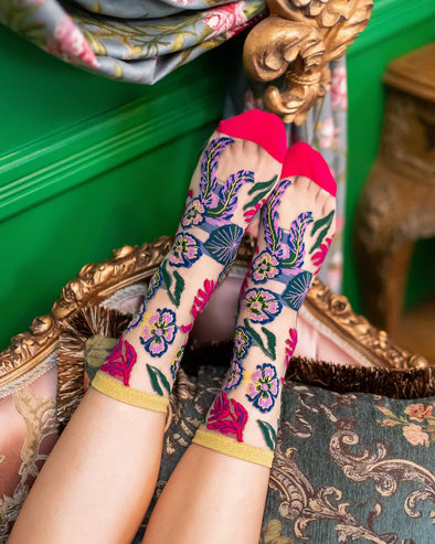 Festive Floral Sheer Crew Socks