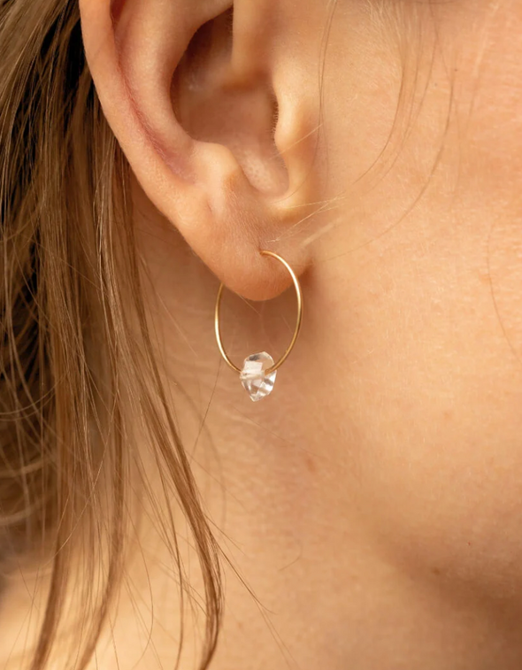 Herkimer Diamond Gold Hoop Earrings for Tranquility