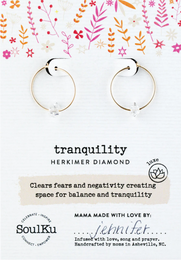 Herkimer Diamond Gold Hoop Earrings for Tranquility