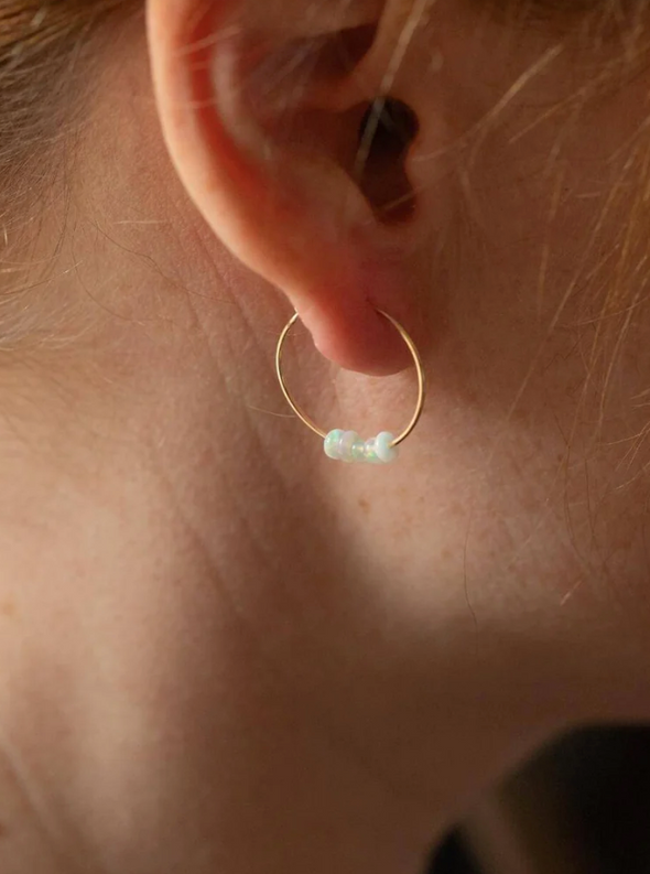 Ethiopian Opal Gold Hoop Earrings for Amazing Mom