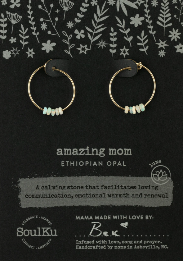 Ethiopian Opal Gold Hoop Earrings for Amazing Mom