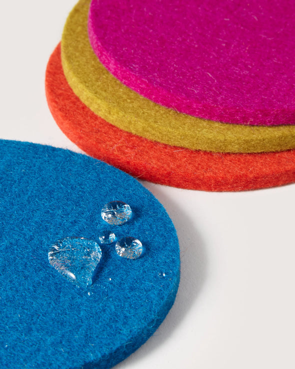 Bierfilzl Merino Wool Round Coaster Multi 4 Pack in Electric