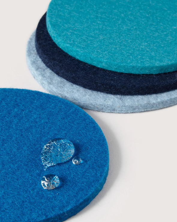 Bierfilzl Merino Wool Round Coaster Multi 4 Pack in Ocean