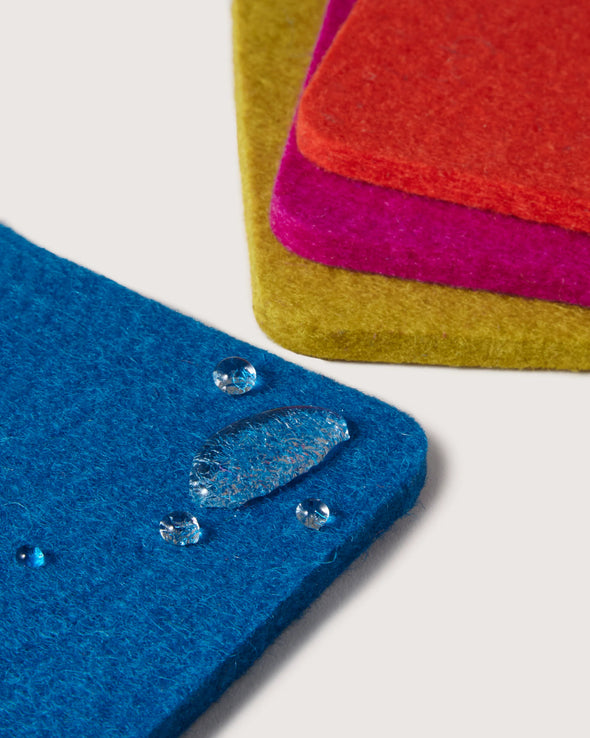 Bierfilzl Merino Wool Felt Square Coaster Multi 4 Pack in Electric