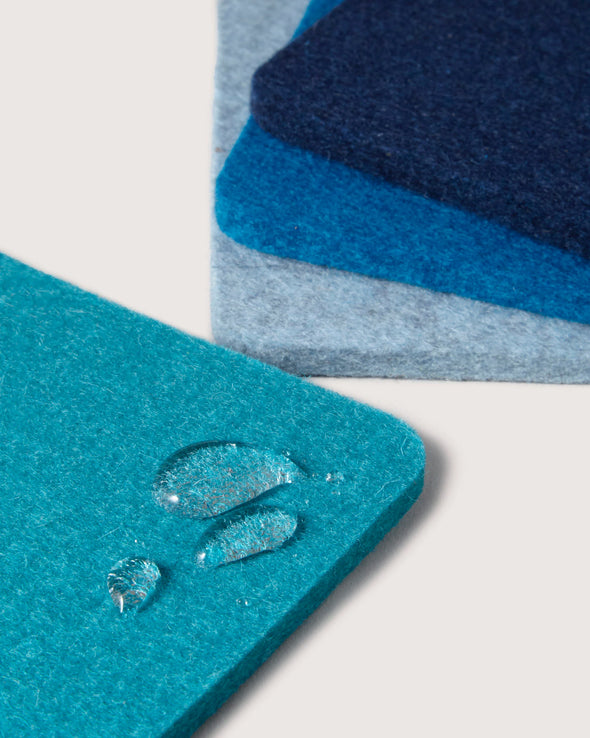 Bierfilzl Merino Wool Square Coaster Multi 4 Pack in Ocean