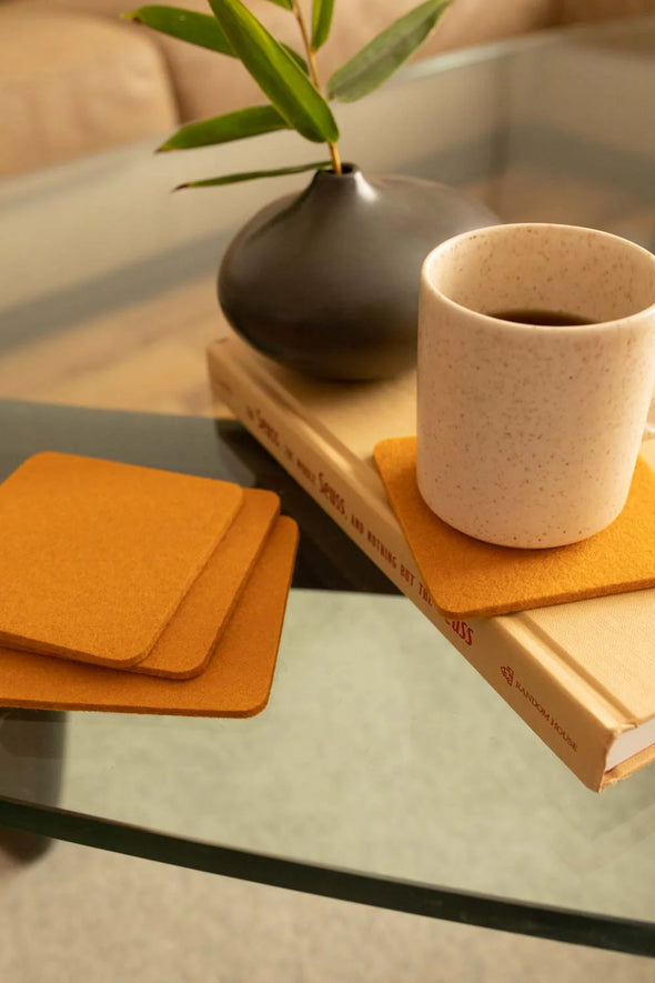 Bierfilzl Merino Wool Square Coaster Solid 4 Pack in Tumeric