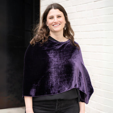 Silk Velvet Poncho in Purple