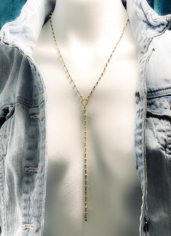 Gwyneth Gold Pyrite Blackened Brass Rosary Chain