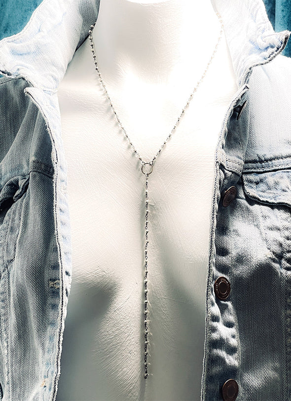 Gwyneth Silver Pyrite Blackened Brass Rosary Chain