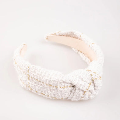 Tweed Knot Headband in White