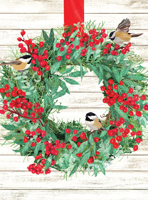 Chickadees in Wreath Holiday Cards Boxed Set of 10