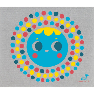 Helen Dardik Blue MOON on Grey Swedish Dishcloth