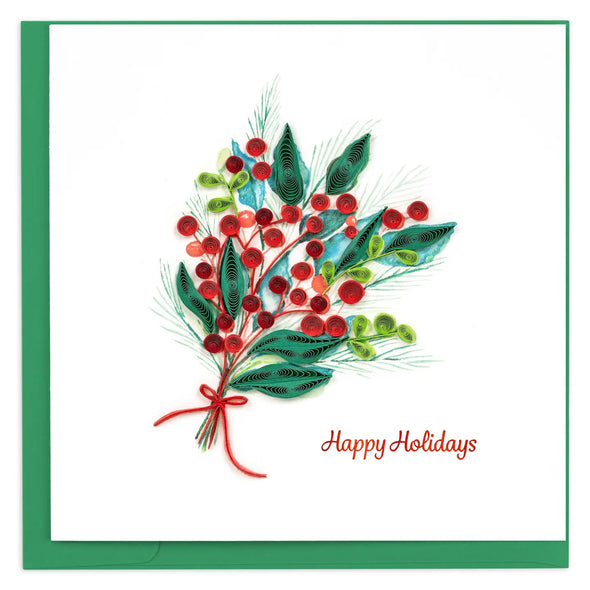 Quilled Holly Berry Bunch Greeting Card