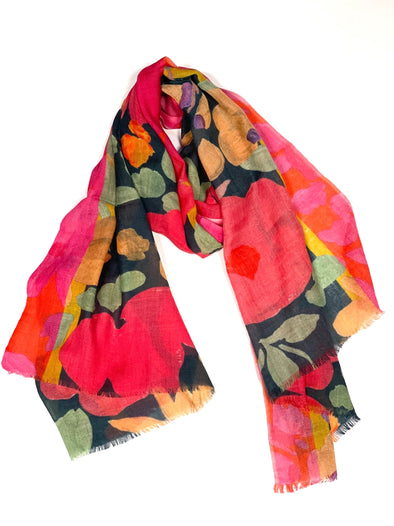 Kezia Wool Silk Scarf/Wrap in Fuchsia Orange