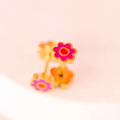 Tiny Pink Flower Earrings