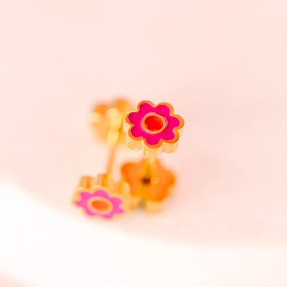 Tiny Pink Flower Earrings