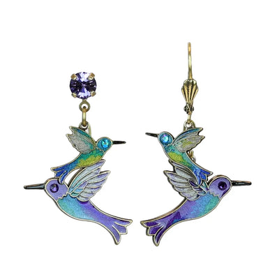 Hummingbirds in Flight Crystal Earrings