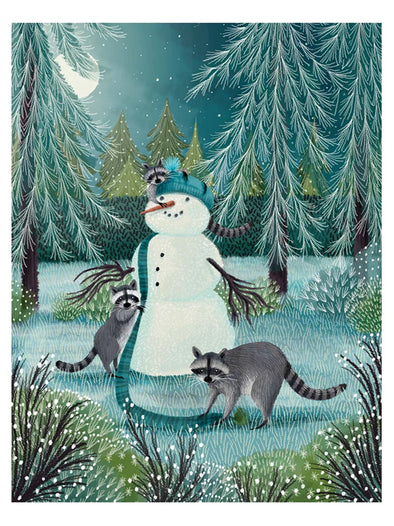Snowman with Raccoons Boxed Holiday Cards Set of 8